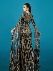 Luxury Geometric Sequin Long Sleeve Formal Dress DH80402