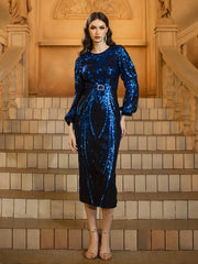 Blue Sequin Sheath Prom Dress GM00852