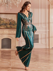 Bell Sleeve Tribal Sequin Formal Dress GM010171