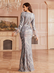 Glam Ruffled Sleeve Formal Mermaid Dress GM010194