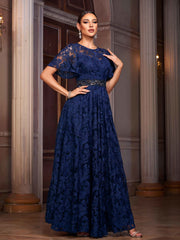 Portia Blue Floral Lace Embroidered Prom Dress