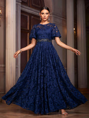 Portia Blue Floral Lace Embroidered Prom Dress