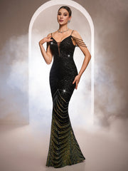 Luxury Striped Sequin Beaded Prom Dress GM0107