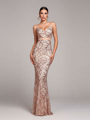 Apricot Sequin Graphic Sexy Cocktail Dress GM90186