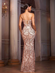Apricot Sequin Graphic Sexy Cocktail Dress GM90186