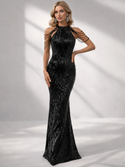 Cold Shoulder Beads Chain Cocktail Dress M01081