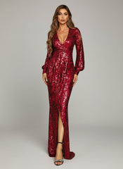 V-neck Split Sequin Wedding Guest Dress M01207