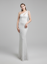 One Shoulder Cutout Sequin Chain Bridal Dress M01960