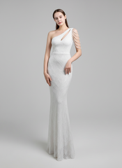 One Shoulder Cutout Sequin Chain Bridal Dress M01960