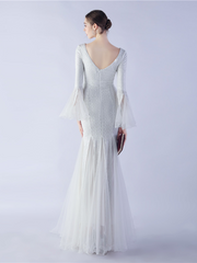 Sequin V-neck Ruffled Mermaid Elegant Bridal Dress M02339