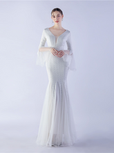 Sequin V-neck Ruffled Mermaid Elegant Bridal Dress M02339
