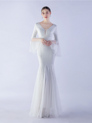 Sequin V-neck Ruffled Mermaid Elegant Bridal Dress M02339