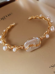 Baroque Pearl Gold Wire Cuff Bracelet MBS0128