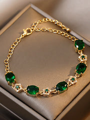 Emerald Green Crystal Gold Chain Bracelet MBS0133