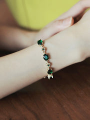 Emerald Green Crystal Gold Chain Bracelet MBS0133