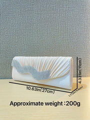 Ivory Satin Pleated Crystal Wave Clutch MNBF130