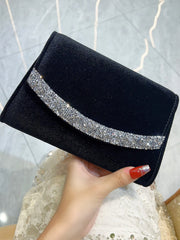 Black Velvet Crystal Wave Clutch MNBF132