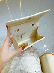Pleated Satin Clutch with Crystal Flower Handle MNBF138