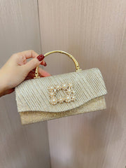 Diagonal Ribbed Pearl Embellishment Clutch MNBF140