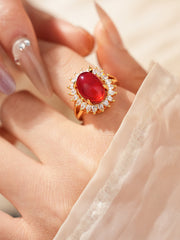 Oval Red Crystal Zircon Halo Ring MOZ1019