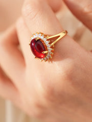 Oval Red Crystal Zircon Halo Ring MOZ1019