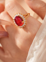 Oval Red Crystal Zircon Halo Ring MOZ1019