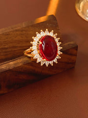 Oval Red Crystal Zircon Halo Ring MOZ1019