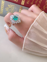 Emerald Green Zircon Rhombus Cluster Ring MOZ1021