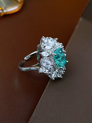 Emerald Green Zircon Rhombus Cluster Ring MOZ1021