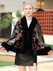 Leaf Sequin Faux Fur Coat MSF032