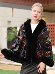 Leaf Sequin Faux Fur Coat MSF032