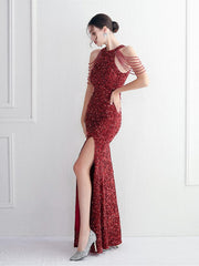 Sequin Beads Chain Split Elegant Cocktail Dress MYC2003