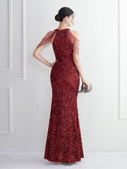 Sequin Beads Chain Split Elegant Cocktail Dress MYC2003