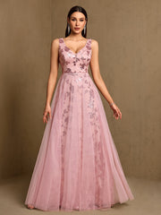 Pink Sequin Floral A-line Formal Dress XF251365