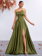 Olive Strapless Folds Satin A-Line Evening Dress XF251345