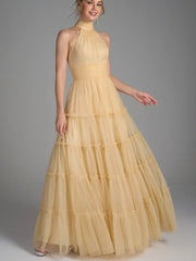 Elegant Tiered Tulle A-Line Maxi Evening Dress XF251369