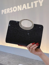 Black Glitter Rhinestone Handle Clutch MNBF127