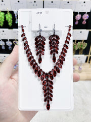 Garnet Red Crystal Leaf Cluster Necklace Set MRL20007