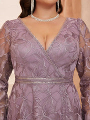 Plus Lavender Floral Lace V-Neck Formal Dress XF251302