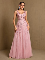 Pink Sequin Floral A-line Formal Dress XF251365