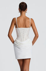 White Ruched Lace Corset Cocktail Dress