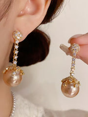 Champagne Pearl Zircon Long Earrings MSE20035