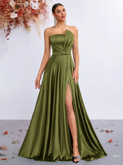 Olive Strapless Folds Satin A-Line Evening Dress XF251345