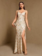 Lace-up Sequin Floral Cocktail Dress XF251366