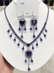 Royal Purple Crystal Heart Necklace Set MRL20005