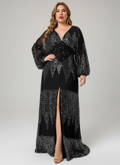 Plus Size Graphic Sequin A-line Prom Dress PRM21107