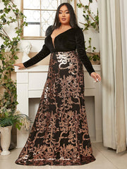 Plus Deep V Neck Backless Black Prom Dress PXJ1678