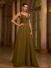 Olive Rhinestone A-line Swing Prom Dress RJ12142