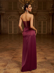 Purple Strapless Ruffled Split Cocktail Dress RX70356