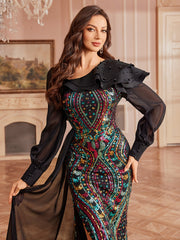 Vibrant Sequin Mermaid Ruffled Formal Dress SL30296